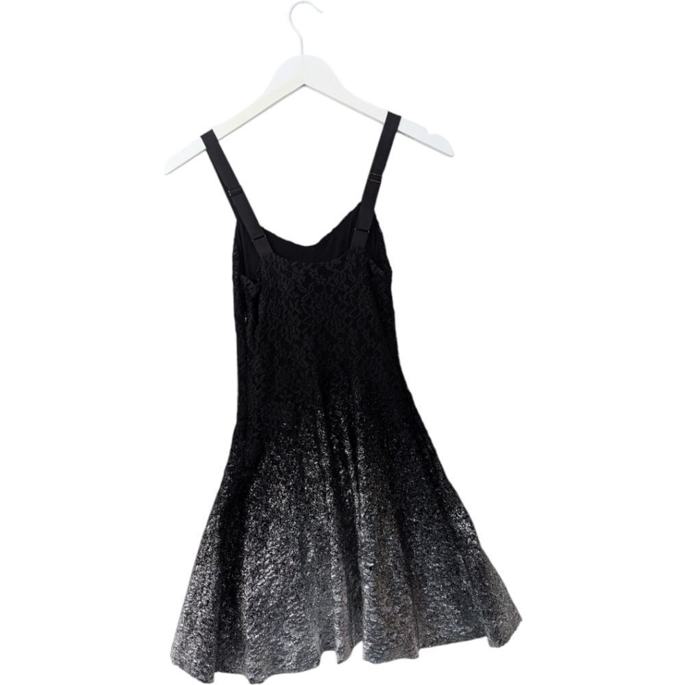 Free people mini dress black lace Ombré silver Foil metallic xs - Picture 4 of 8